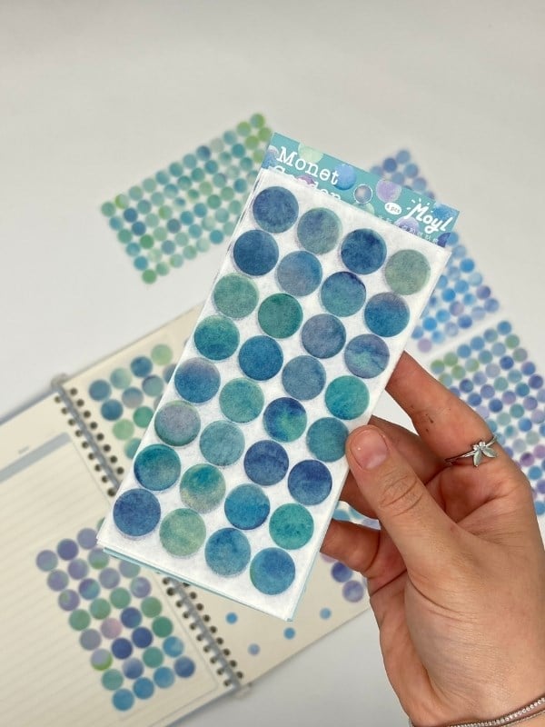 Monet Garden Mavi Tonları 6 Yaprak 312 Adet Yuvarlak Kağıt Sticker Seti / Etiket / Çıkartma