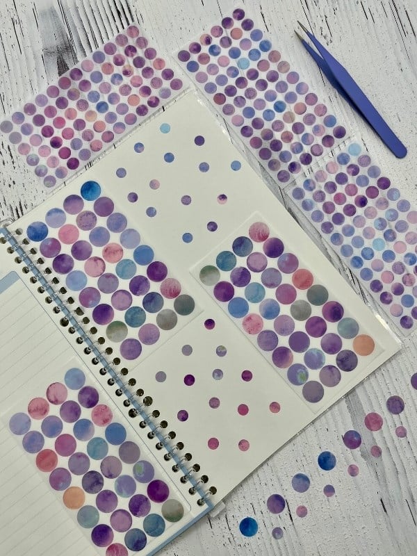 Monet Garden Mor Tonları 6 Yaprak 312 Adet Yuvarlak Kağıt Sticker Seti / Etiket / Çıkartma 