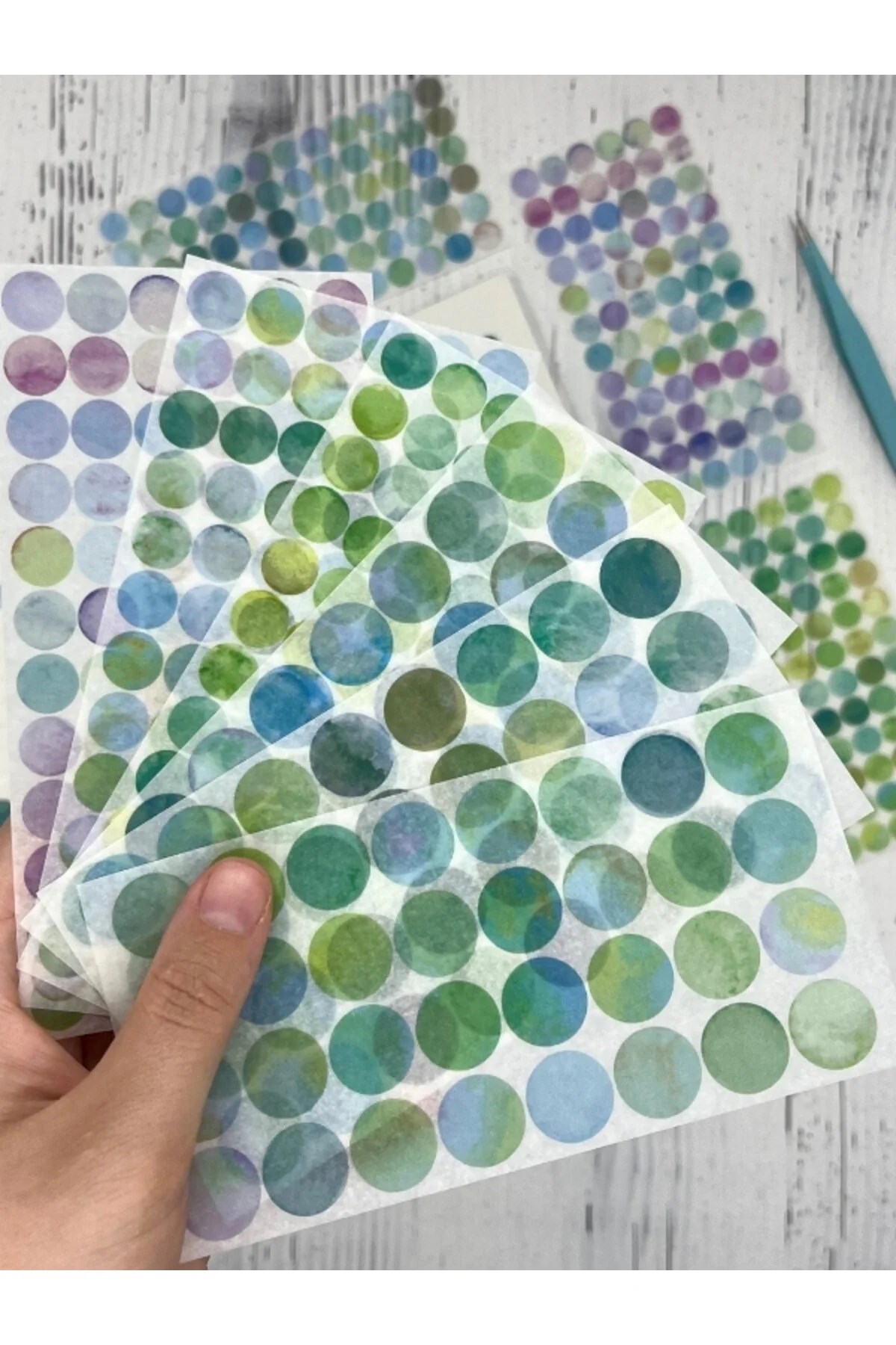 Monet Garden Yeşil Tonları 6 Yaprak 312 Adet Yuvarlak Kağıt Sticker/Etiket/Çıkartma 