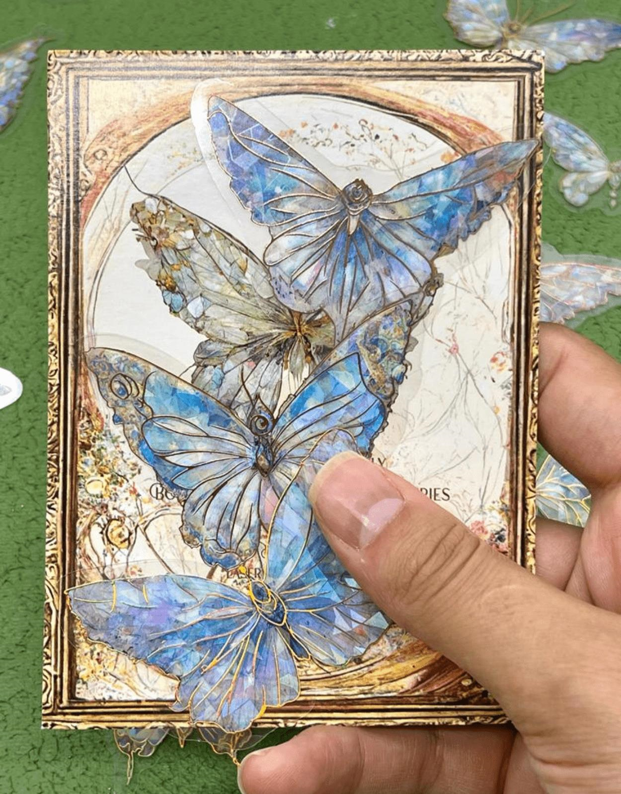 Moonbow Butterfly Işıl Işıl Açık Mavi Kelebekler Şeffaf Pet Sticker Set/çıkartma/su Geçirmez/bullet Journal