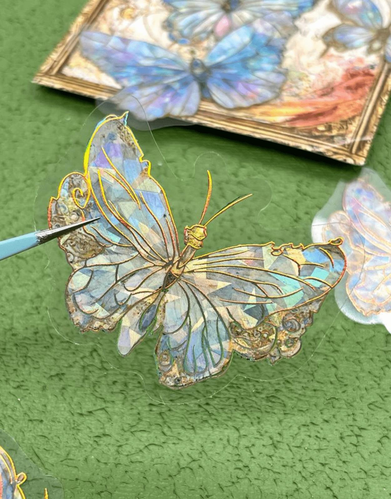 Moonbow Butterfly Işıl Işıl Açık Mavi Kelebekler Şeffaf Pet Sticker Set/çıkartma/su Geçirmez/bullet Journal