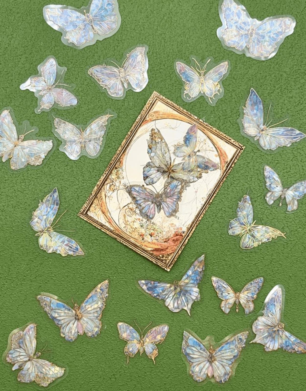 Moonbow Butterfly Işıl Işıl Açık Mavi Kelebekler Şeffaf Pet Sticker Set/çıkartma/su Geçirmez/bullet Journal
