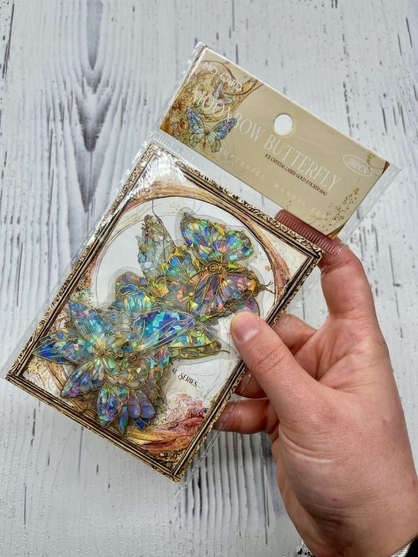 Moonbow Butterfly Işıl Işıl Açık Mavi Kelebekler Şeffaf Pet Sticker Set/çıkartma/su Geçirmez/bullet Journal