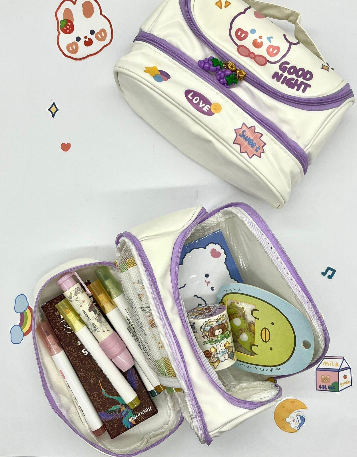 Mor Çizgili Sticker'lı Muhteşem Kalem Kutu- Çanta -Sticker-Çıkartma