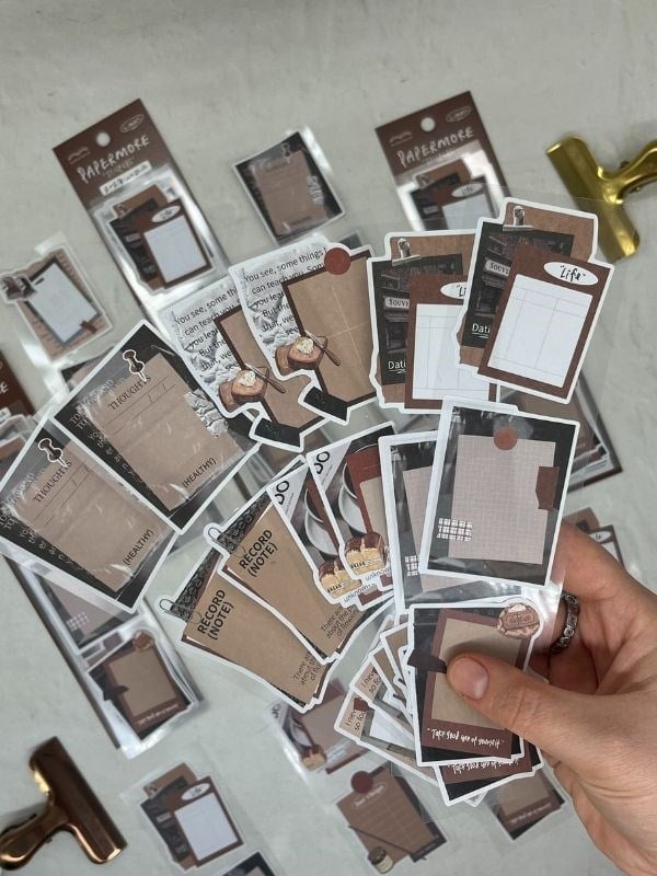 Mottolu Motivasyon 6 Yaprak 18 Adet Kahverengi Sticker Seti/Etiket/Çıkartma