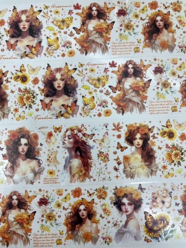 Mountain Dawn Butterfly Girl Serisi 2m Washi Bant / Washi Tape / Masking Tape / Desenli Bant / Bullet Journal