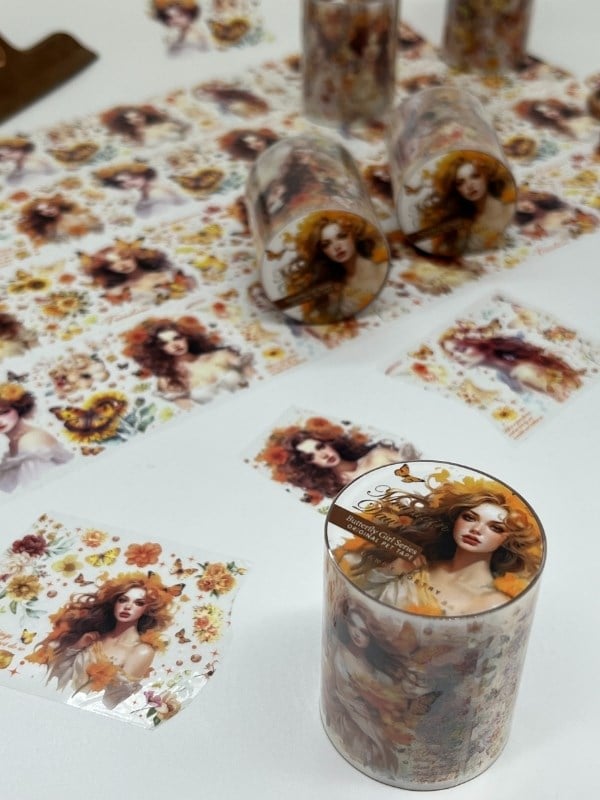 Mountain Dawn Butterfly Girl Serisi 2m Washi Bant / Washi Tape / Masking Tape / Desenli Bant / Bullet Journal