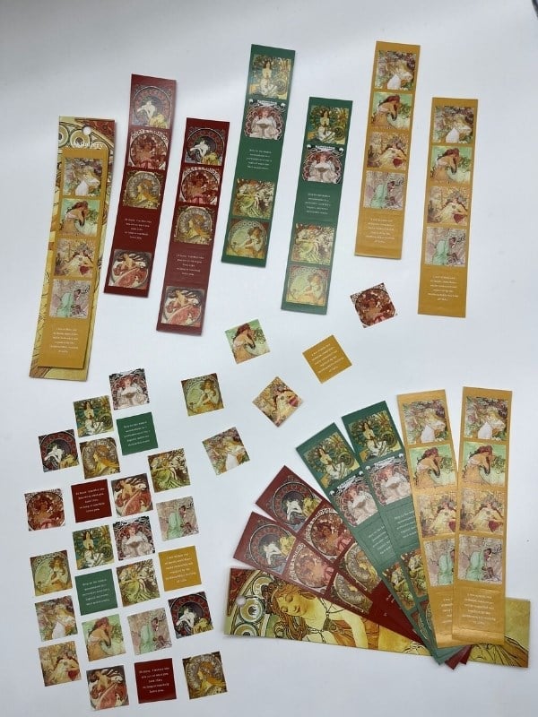 Mucha Art Gallery Tablo ve Mottolu 6 Yaprak 30 Adet Sticker Set/Etiket/Çıkartma/Bullet Journal