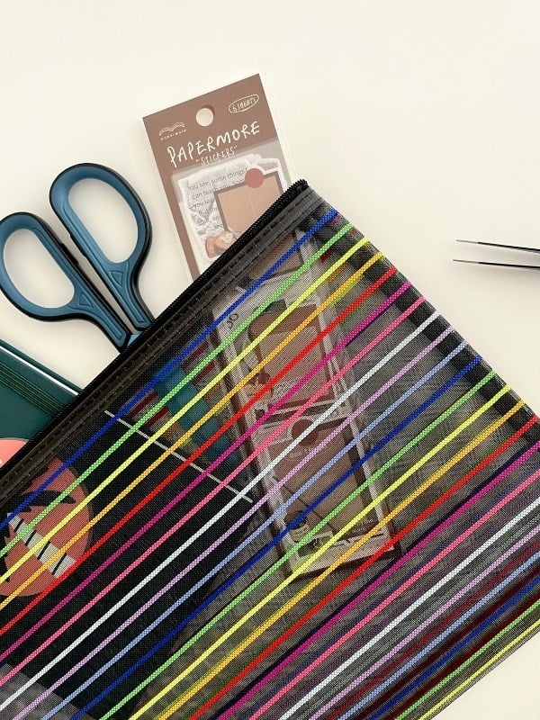 Neon Çizgili A4 Boy Tek Bölme Fermuarlı Organizer Dosya Çantası (32,5*23,5cm)/Toparlayıcı
