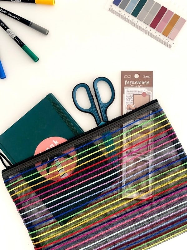 Neon Çizgili A4 Boy Tek Bölme Fermuarlı Organizer Dosya Çantası (32,5*23,5cm)/Toparlayıcı