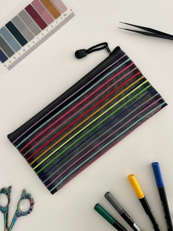 Neon Çizgili A6 Boy Tek Bölme Fermuarlı Organizer Dosya Çantası (23*12cm)/Toparlayıcı