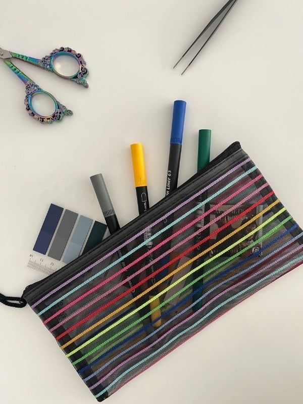 Neon Çizgili A6 Boy Tek Bölme Fermuarlı Organizer Dosya Çantası (23*12cm)/Toparlayıcı