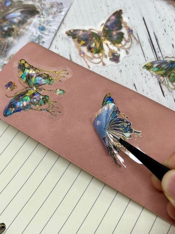 Night Elf Butterfly Işıl Işıl Siyah Kelebekler 20 Adet Şeffaf Pet Sticker Set/Etiket/Çıkartma/Su Geçirmez/Altın Yaldızlı/Bullet Journal 