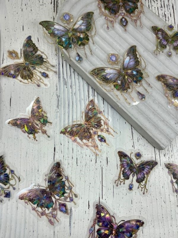 Night Elf Butterfly Işıl Işıl Siyah Kelebekler 20 Adet Şeffaf Pet Sticker Set/Etiket/Çıkartma/Su Geçirmez/Altın Yaldızlı/Bullet Journal 
