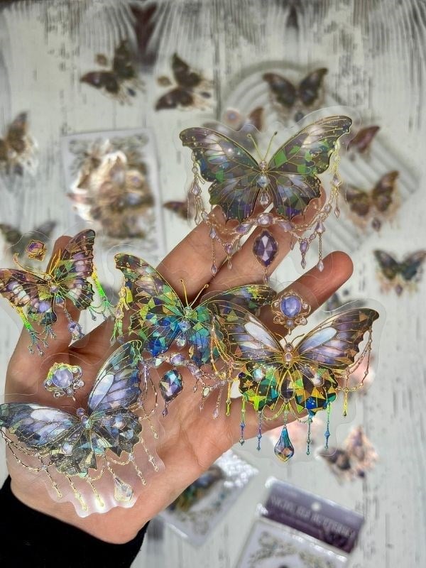 Night Elf Butterfly Işıl Işıl Siyah Kelebekler 20 Adet Şeffaf Pet Sticker Set/Etiket/Çıkartma/Su Geçirmez/Altın Yaldızlı/Bullet Journal 