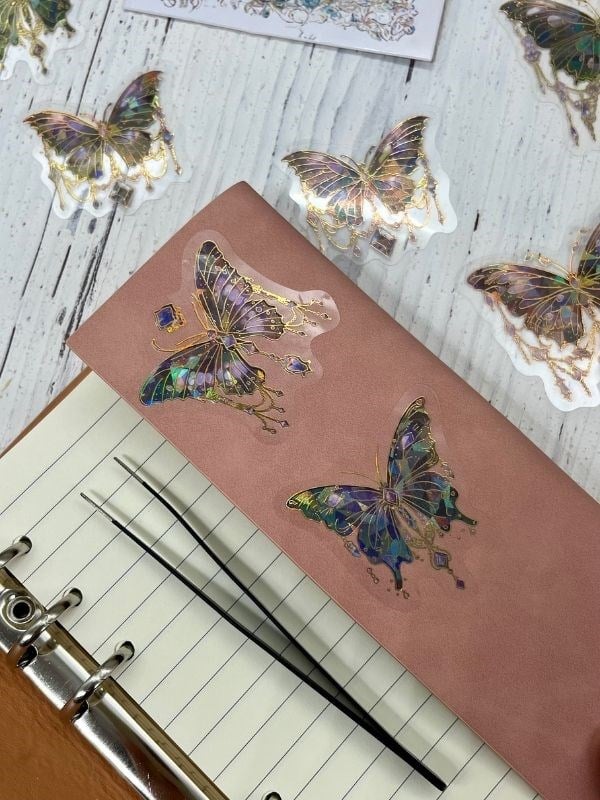 Night Elf Butterfly Işıl Işıl Siyah Kelebekler 20 Adet Şeffaf Pet Sticker Set/Etiket/Çıkartma/Su Geçirmez/Altın Yaldızlı/Bullet Journal 