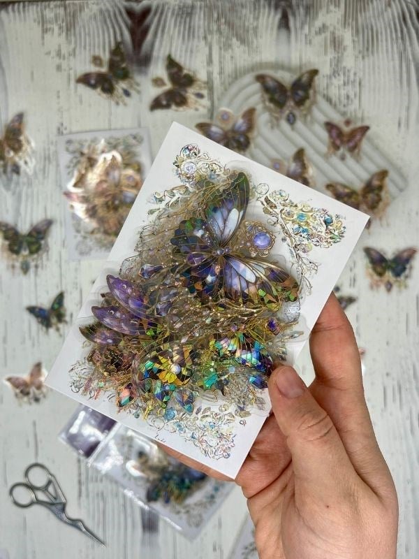 Night Elf Butterfly Işıl Işıl Siyah Kelebekler 20 Adet Şeffaf Pet Sticker Set/Etiket/Çıkartma/Su Geçirmez/Altın Yaldızlı/Bullet Journal 