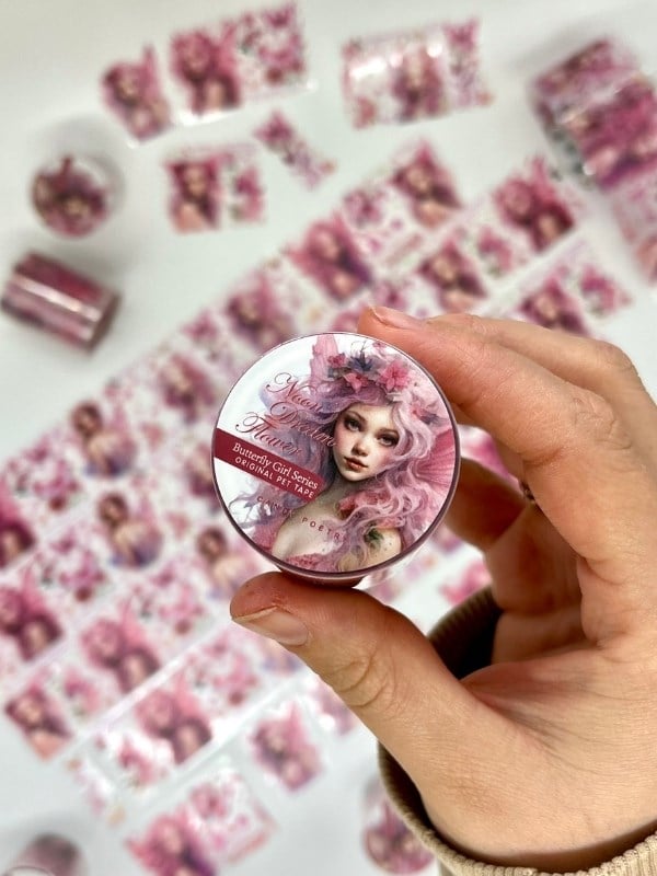 Noon Dream Flower Butterfly Girl Serisi 2m Washi Bant / Washi Tape / Masking Tape / Desenli Bant / Bullet Journal
