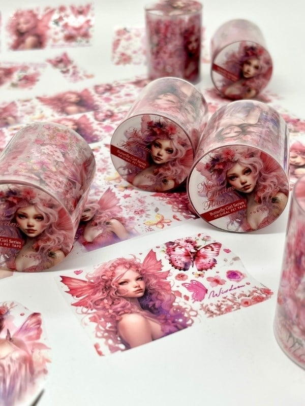 Noon Dream Flower Butterfly Girl Serisi 2m Washi Bant / Washi Tape / Masking Tape / Desenli Bant / Bullet Journal