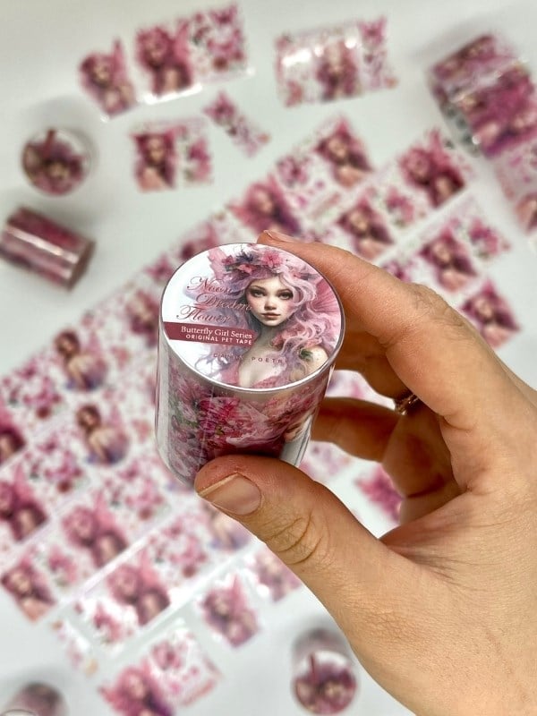 Noon Dream Flower Butterfly Girl Serisi 2m Washi Bant / Washi Tape / Masking Tape / Desenli Bant / Bullet Journal