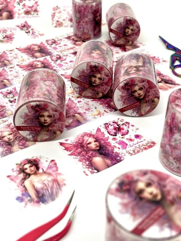Noon Dream Flower Butterfly Girl Serisi 2m Washi Bant / Washi Tape / Masking Tape / Desenli Bant / Bullet Journal