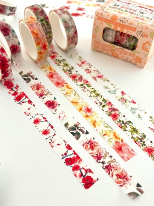 Orange Flower Shadow Bahar Çiçekleri Temalı 5'li Washi Bant Set (5*2m)/Masking Tape/Desenli Bant