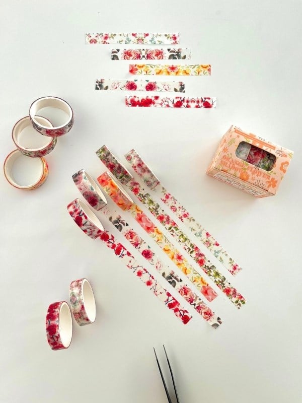 Orange Flower Shadow Bahar Çiçekleri Temalı 5'li Washi Bant Set (5*2m)/Masking Tape/Desenli Bant