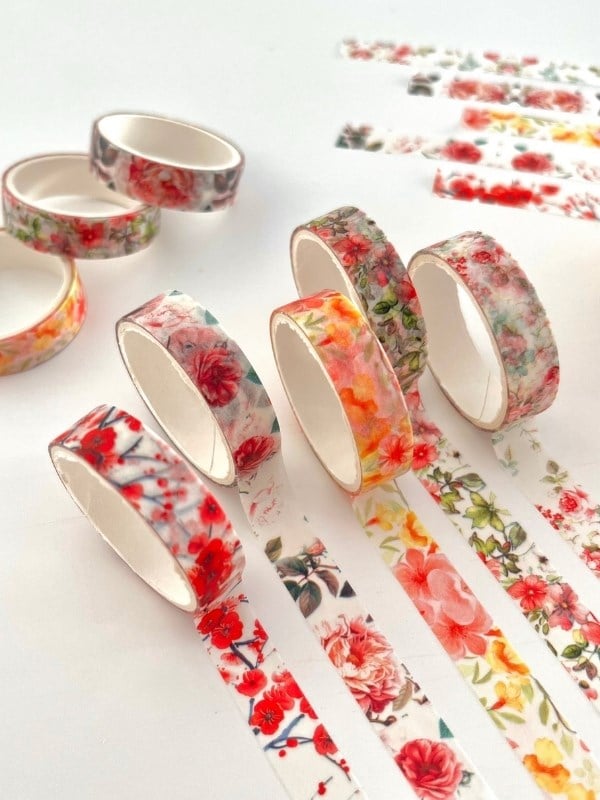 Orange Flower Shadow Bahar Çiçekleri Temalı 5'li Washi Bant Set (5*2m)/Masking Tape/Desenli Bant