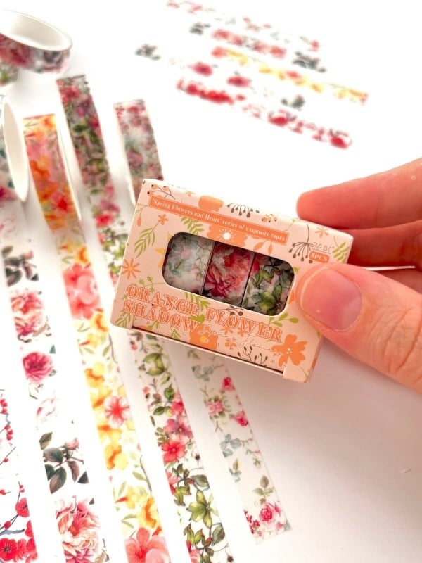 Orange Flower Shadow Bahar Çiçekleri Temalı 5'li Washi Bant Set (5*2m)/Masking Tape/Desenli Bant