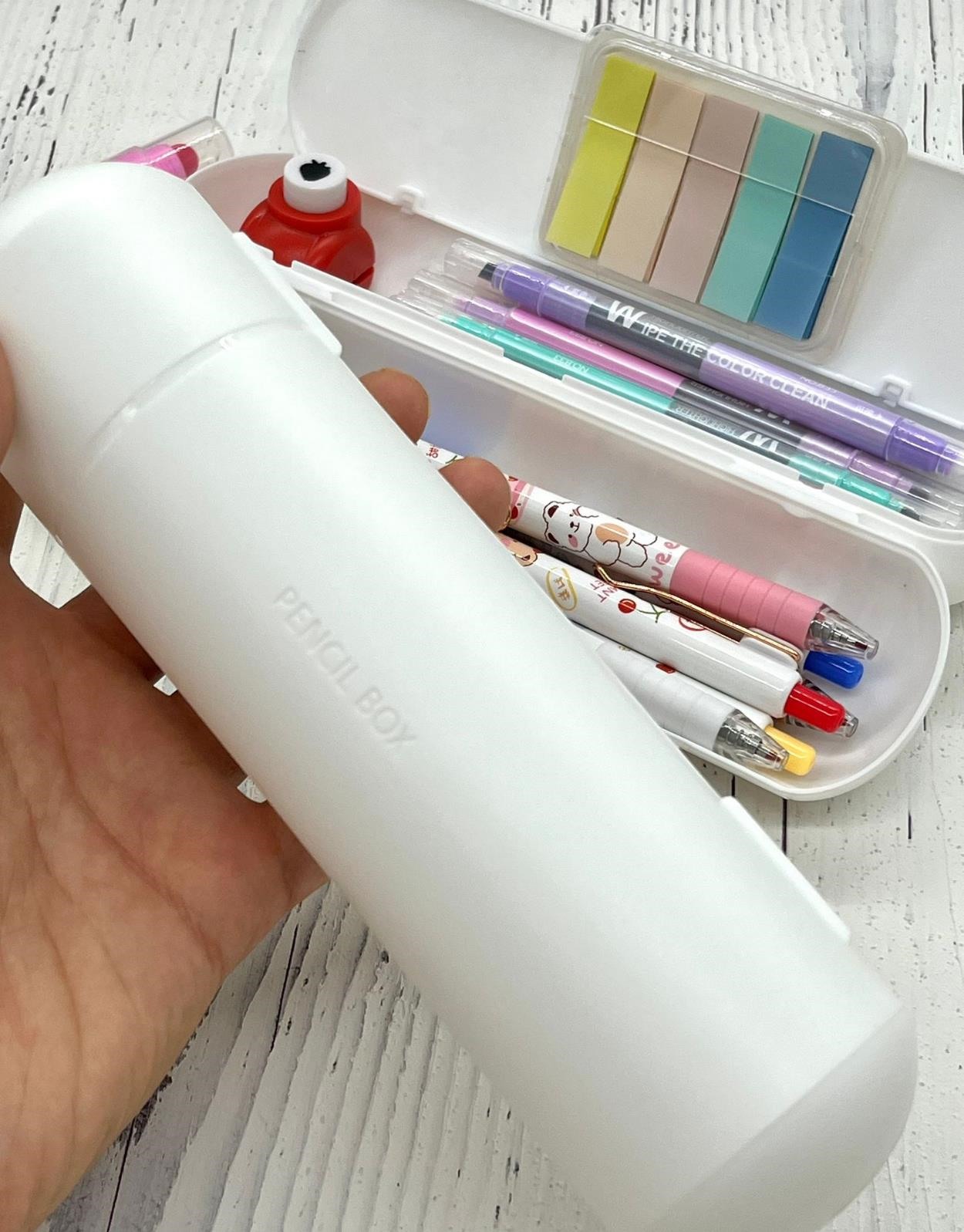 Oval Sert Kapaklı Beyaz Kalem Kutu / Çanta / Pencil Box / Düzenleyici
