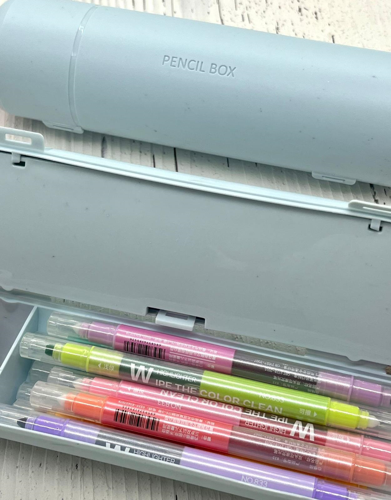 Oval Sert Kapaklı Mavi Kalem Kutu / Çanta / Pencil Box / Düzenleyici