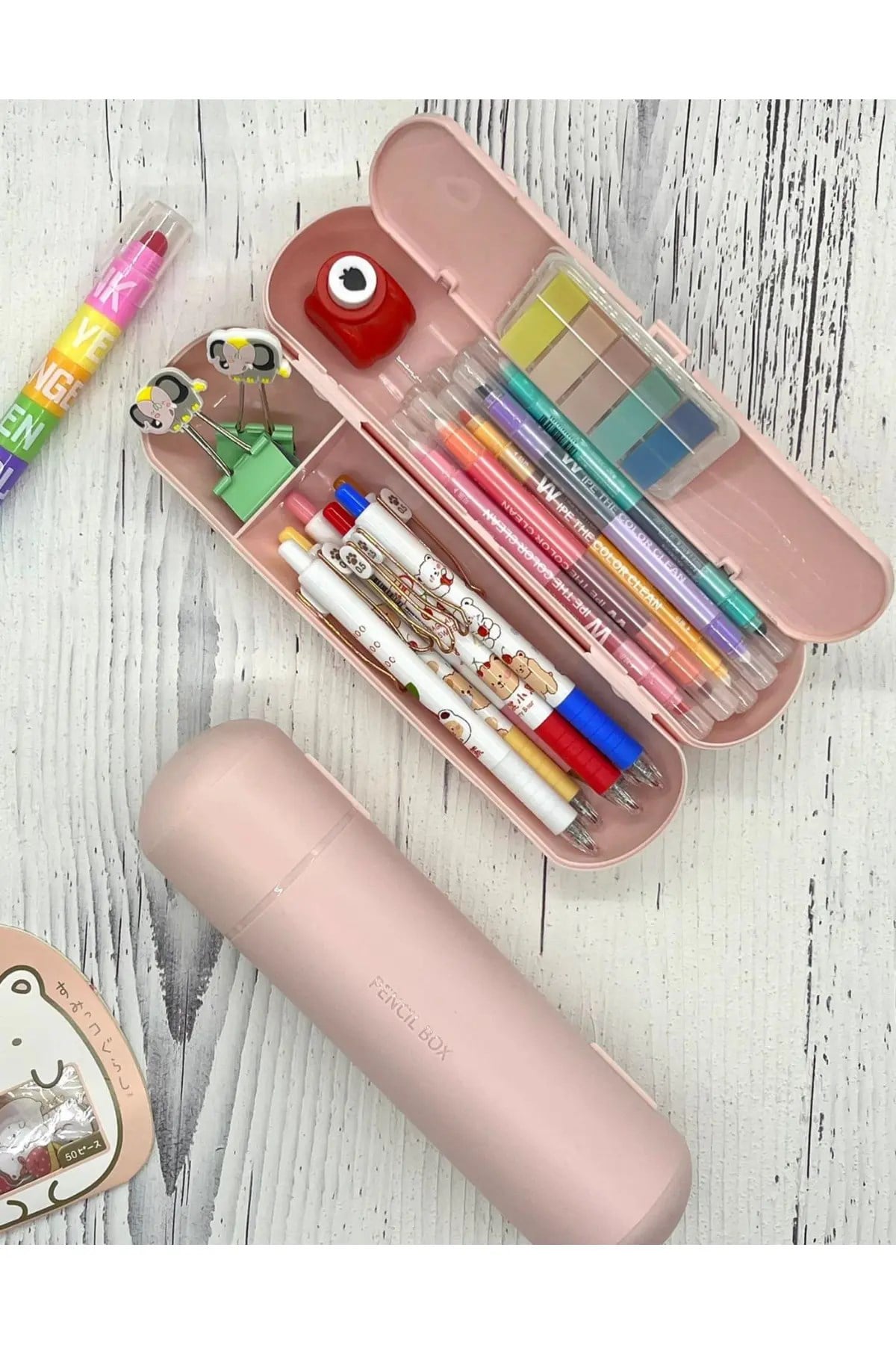 Oval Sert Kapaklı Pembe Kalem Kutu / Çanta / Pencil Box / Düzenleyici