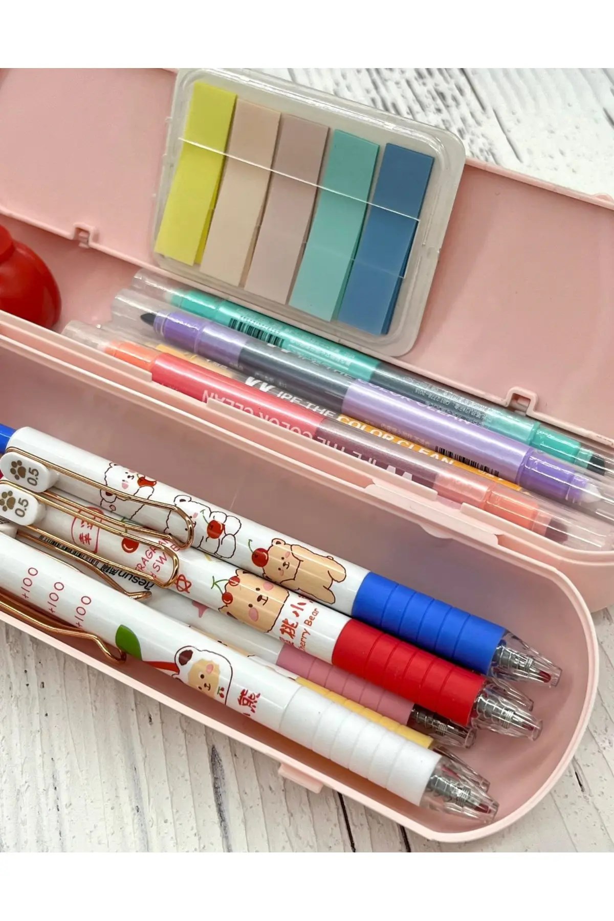 Oval Sert Kapaklı Pembe Kalem Kutu / Çanta / Pencil Box / Düzenleyici