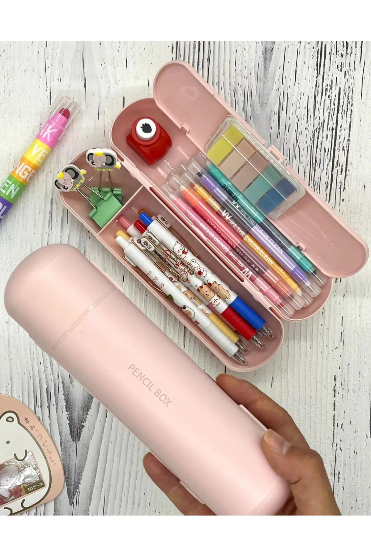 Oval Sert Kapaklı Pembe Kalem Kutu / Çanta / Pencil Box / Düzenleyici