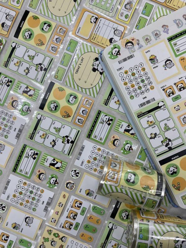 Panda Temalı Tek Tek Çıkartmalı Haftalık-Aylık Planlayıcı Motivasyon Stickerı Washi Bant/Etiket/Bullet Journal