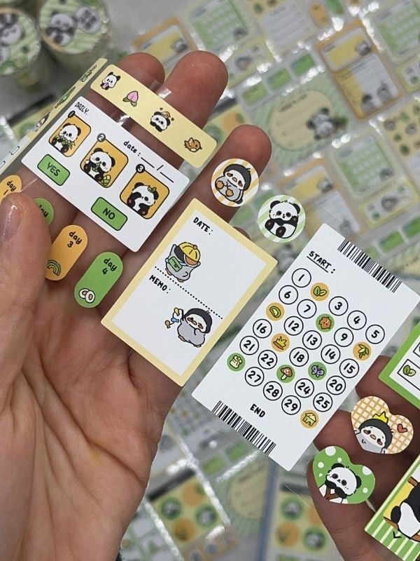 Panda Temalı Tek Tek Çıkartmalı Haftalık-Aylık Planlayıcı Motivasyon Stickerı Washi Bant/Etiket/Bullet Journal