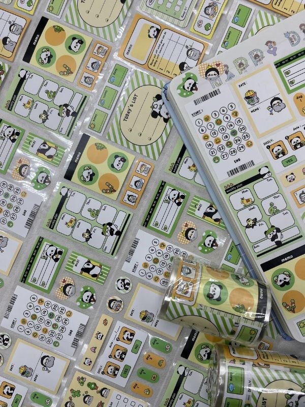 Panda Temalı Tek Tek Çıkartmalı Haftalık-Aylık Planlayıcı Motivasyon Stickerı Washi Bant/Etiket/Bullet Journal