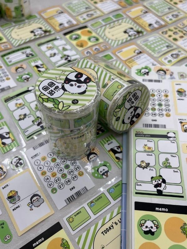 Panda Temalı Tek Tek Çıkartmalı Haftalık-Aylık Planlayıcı Motivasyon Stickerı Washi Bant/Etiket/Bullet Journal