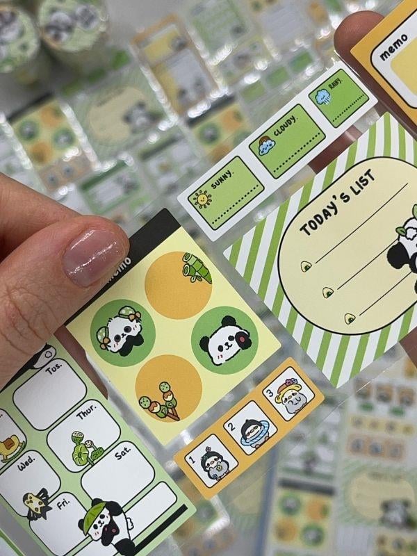 Panda Temalı Tek Tek Çıkartmalı Haftalık-Aylık Planlayıcı Motivasyon Stickerı Washi Bant/Etiket/Bullet Journal