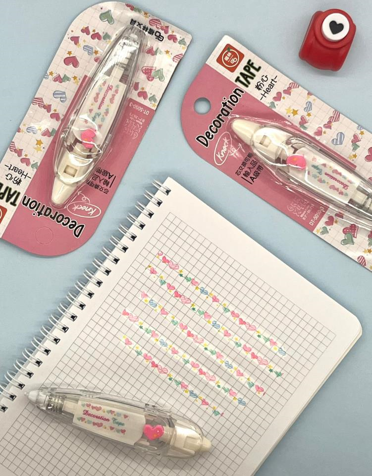 Parıltılı Kalp Desenli Süsleme Bandı Tipex / Tipeks / Bullet Journal