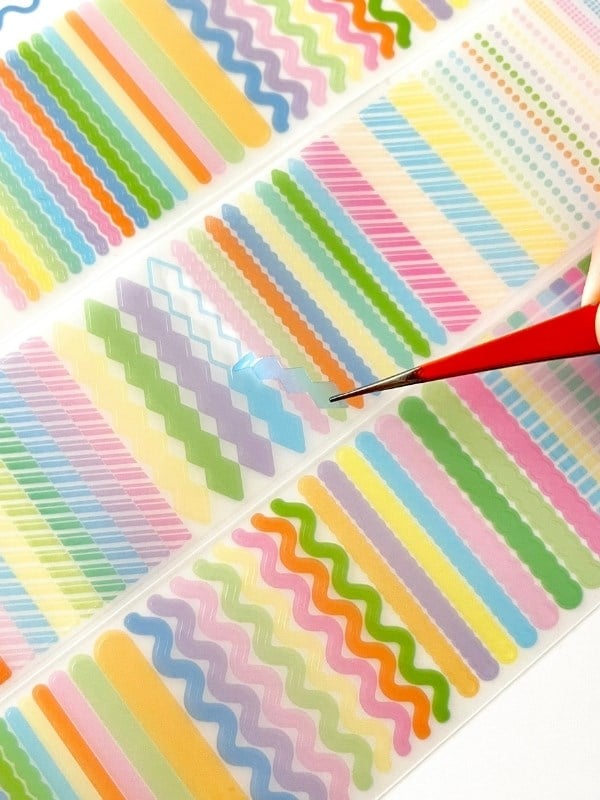 Pastel Renkli Çizgi ve Şerit Desen 2m 492 Adet Tek Tek Çıkartmalı Sticker Washi Bant/Etiket/Çıkartma