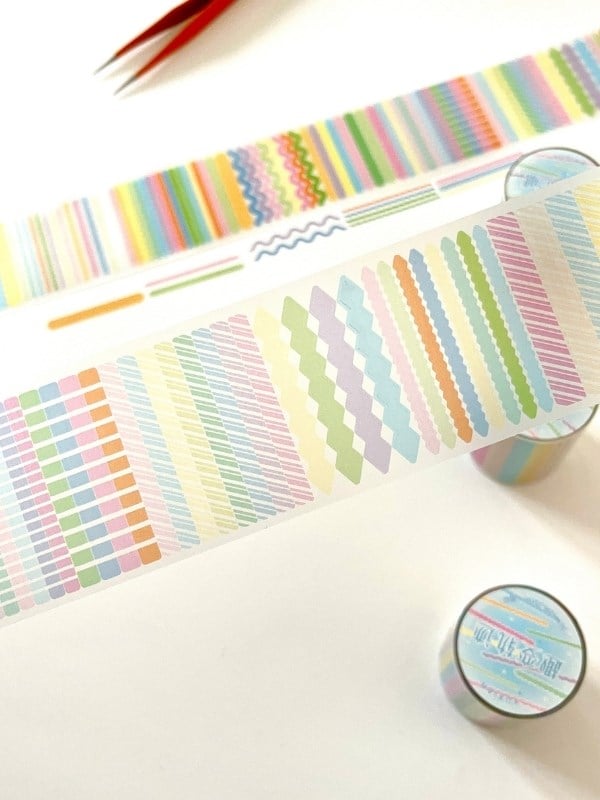 Pastel Renkli Çizgi ve Şerit Desen 2m 492 Adet Tek Tek Çıkartmalı Sticker Washi Bant/Etiket/Çıkartma