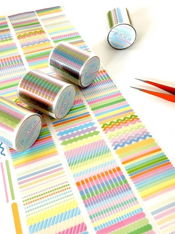 Pastel Renkli Çizgi ve Şerit Desen 2m 492 Adet Tek Tek Çıkartmalı Sticker Washi Bant/Etiket/Çıkartma