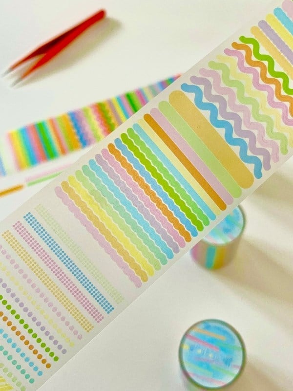 Pastel Renkli Çizgi ve Şerit Desen 2m 492 Adet Tek Tek Çıkartmalı Sticker Washi Bant/Etiket/Çıkartma
