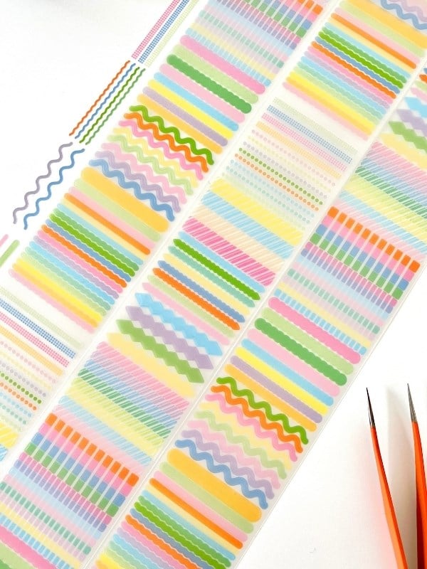 Pastel Renkli Çizgi ve Şerit Desen 2m 492 Adet Tek Tek Çıkartmalı Sticker Washi Bant/Etiket/Çıkartma