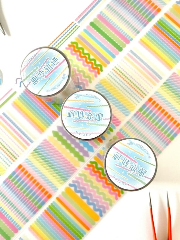 Pastel Renkli Çizgi ve Şerit Desen 2m 492 Adet Tek Tek Çıkartmalı Sticker Washi Bant/Etiket/Çıkartma