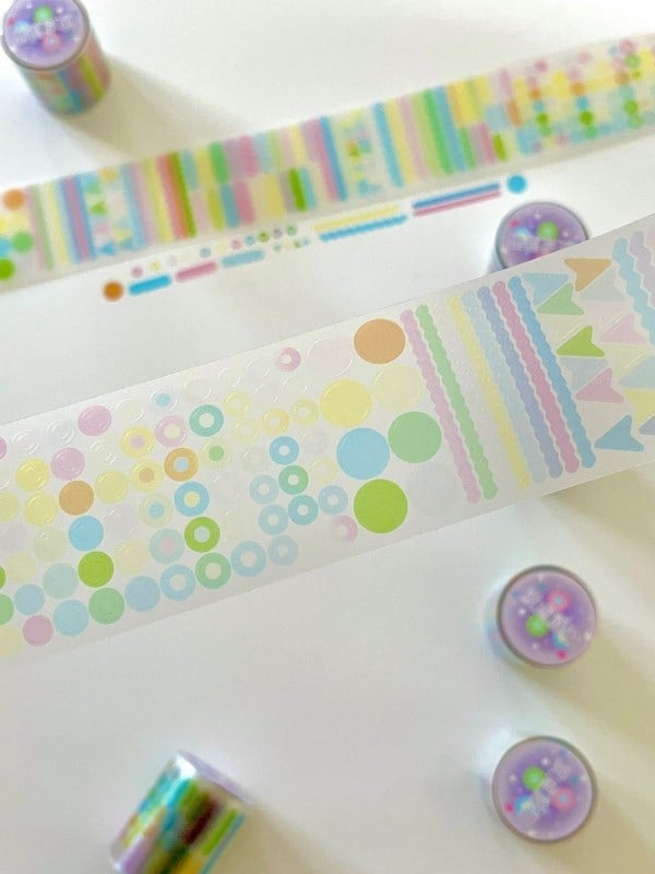 Pastel Renkli Nokta Çizgi Şerit 2m 504 Adet Tek Tek Çıkartmalı Sticker Washi Bant/Etiket/Çıkartma