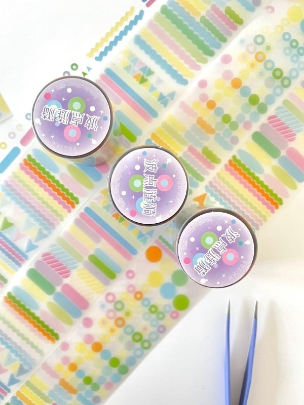 Pastel Renkli Nokta Çizgi Şerit 2m 504 Adet Tek Tek Çıkartmalı Sticker Washi Bant/Etiket/Çıkartma