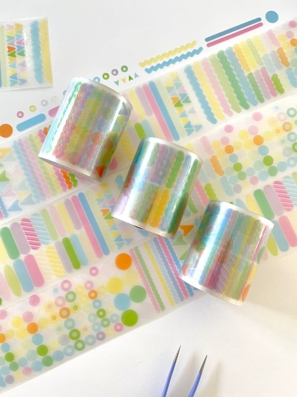 Pastel Renkli Nokta Çizgi Şerit 2m 504 Adet Tek Tek Çıkartmalı Sticker Washi Bant/Etiket/Çıkartma