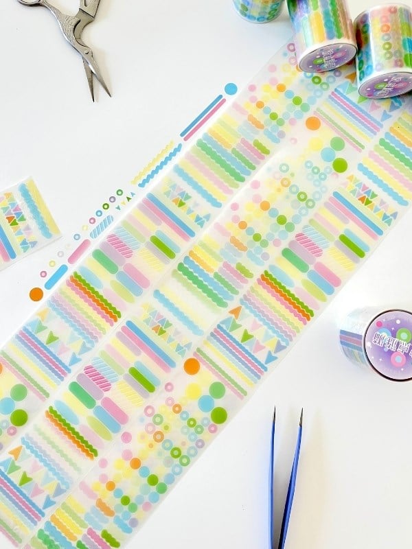 Pastel Renkli Nokta Çizgi Şerit 2m 504 Adet Tek Tek Çıkartmalı Sticker Washi Bant/Etiket/Çıkartma